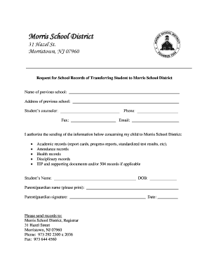 Request for School Records of Transferring Student