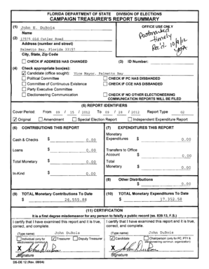 Florida Campaign Treasurer's Report Summary