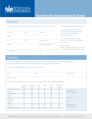 Teacher Recommendation Form