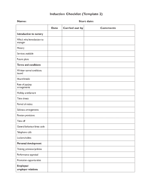Nursery Employee Induction Checklist