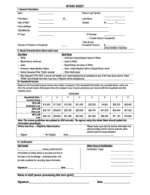 Housing Assistance Intake Sheet
