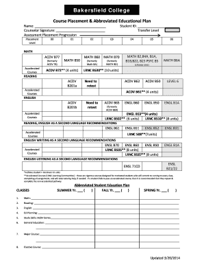 Bakersfield College Course Placement Form