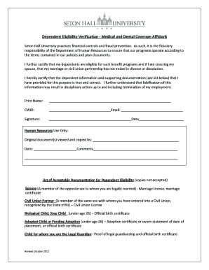 Dependent Eligibility Verification Affidavit