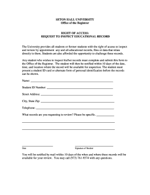 Seton Hall University Student Record Inspection Request