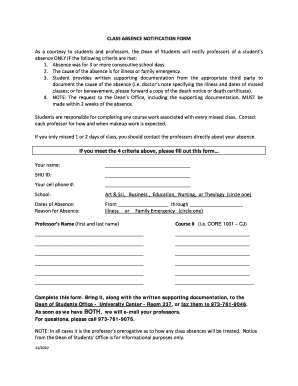Class Absence Notification Form