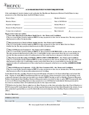 ACH/Share Draft Stop Payment Request Form