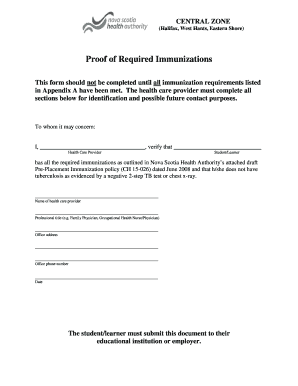 Nova Scotia Health Immunization Verification Form