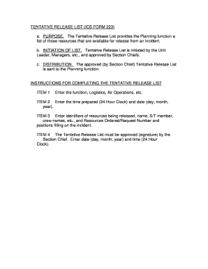 Tentative Release List ICS Form 223
