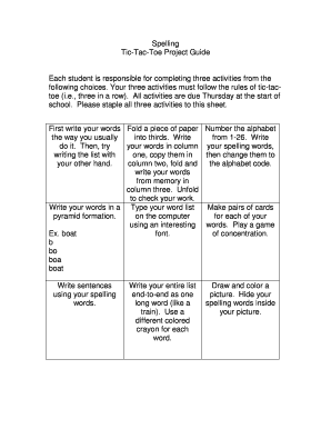 Spelling Tic-Tac-Toe Project Guide