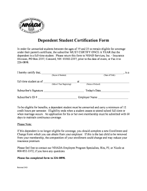 Dependent Student Certification Form