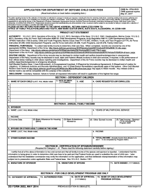 Department of Defense Child Care Fees Application