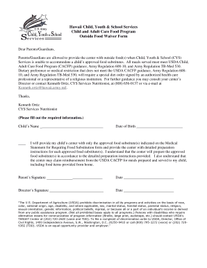 Hawaii Outside Food Waiver Form