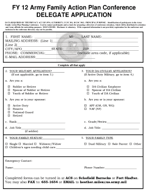 Army Family Action Plan Conference Delegate Application