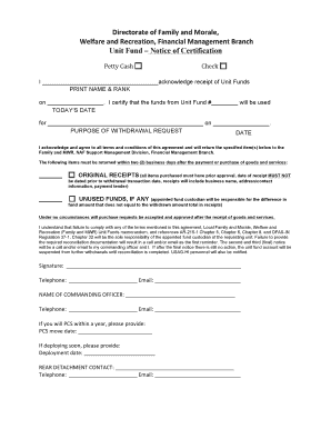 Unit Fund Certification Form