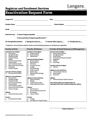 reactivation form langara