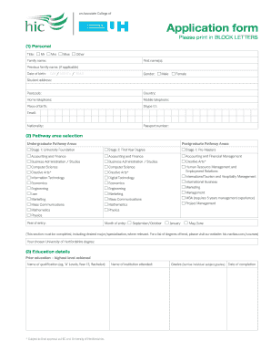 University of Hertfordshire Application Form