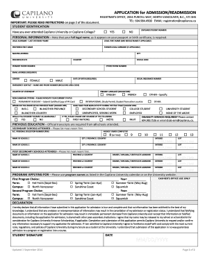 Capilano University Application for Admission