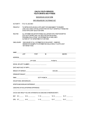 Youth Sports Volunteer Background Check Form