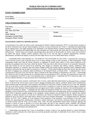 World Triathlon Corporation Volunteer Waiver and Release Form