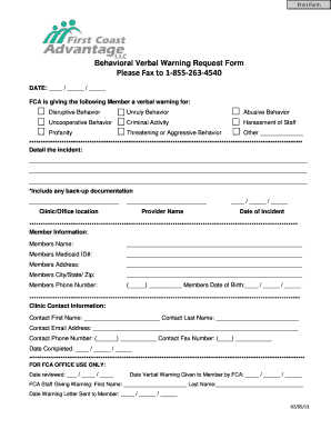 Verbal warning template pdf - Behavioral Verbal Warning Request Form Please Fax to 1-855