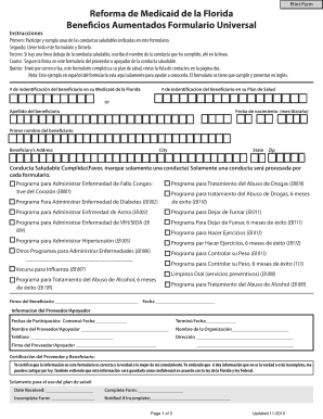Formulario Universal de Beneficios Aumentados de la Reforma de Medicaid de la Florida