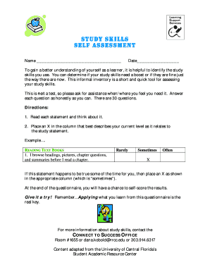Study Skills Self Assessment Form
