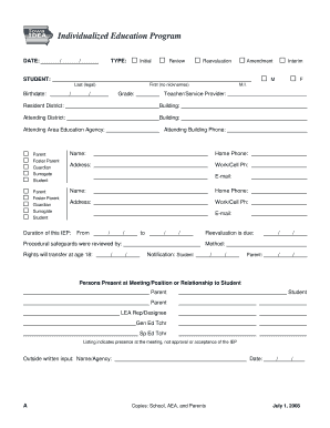 Individualized Education Program (IEP) Form