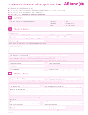 Student Premium Refund Application Form