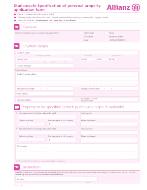 Student Personal Property Insurance Application Form