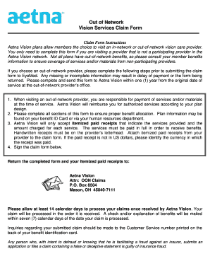 Aetna Vision Out of Network Claim Form