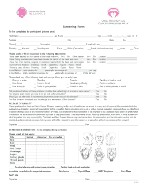 Head and Neck Cancer Screening Form