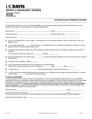 Graduate Student Eligibility Checklist