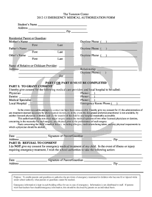 2012-13 Emergency Medical Authorization Form