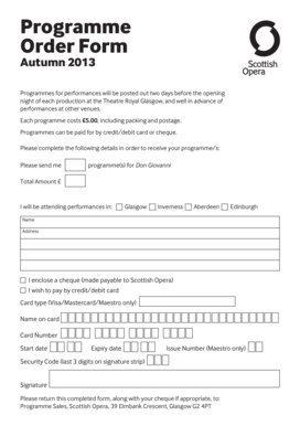 Scottish Opera Programme Order Form