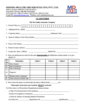 Indian Health Insurance Claim Form
