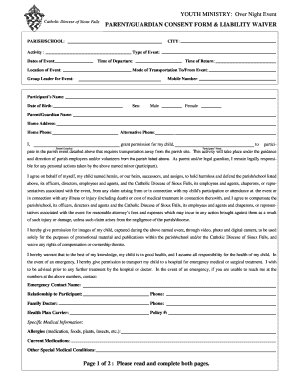 Youth Ministry Overnight Event Consent Form