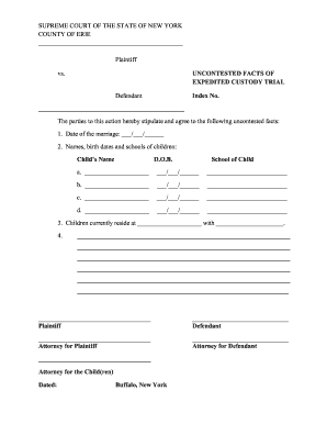 Uncontested Facts of Expedited Custody Trial