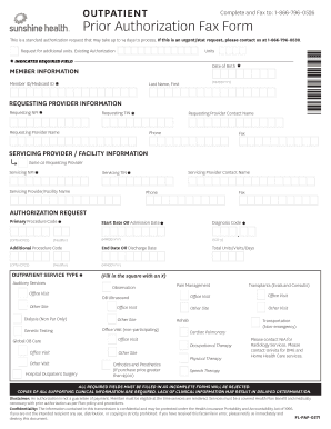 Outpatient Prior Authorization Fax Form