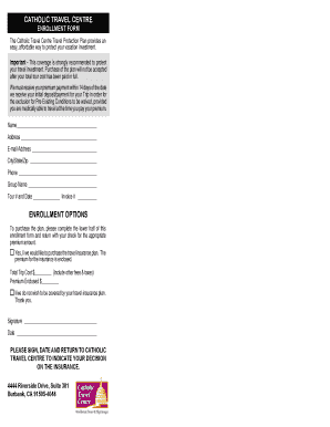 Catholic Travel Centre Travel Protection Plan Enrollment Form