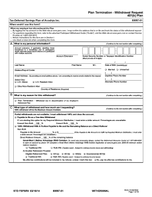401(k) Plan Termination Withdrawal Request