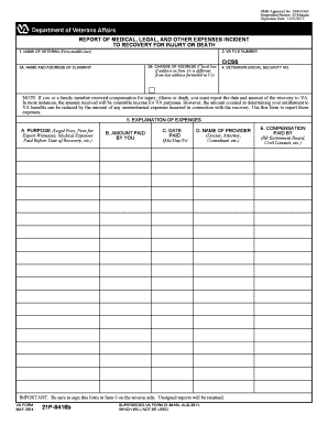 VA Form 21-8416b Medical Expense Report