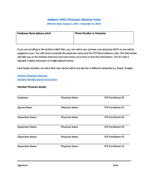 Anthem HMO Physician Election Form