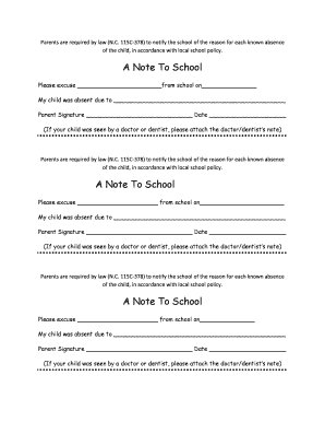 North Carolina School Absence Excuse Note