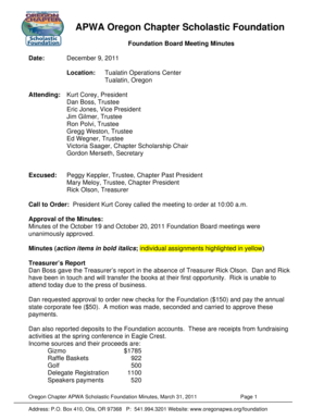 Oregon APWA Scholastic Foundation Board Minutes December 2011 Meeting of Dec 9 2011 - oregon apwa