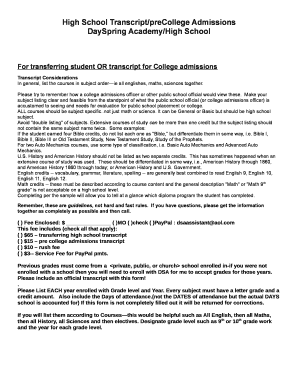 High School Transcript Request Form