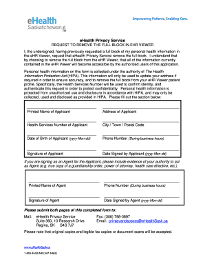 eHealth Privacy Service Request to Remove Full Block