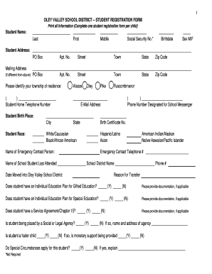 Examples of friendly letter - 1 OLEY VALLEY SCHOOL DISTRICT -- STUDENT REGISTRATION FORM - oleyvalleysd