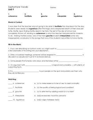 Sophomore Vocabulary Worksheet