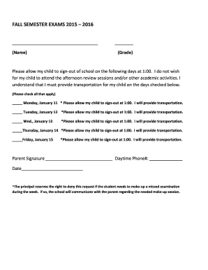 Student Early Sign-Out Permission Form