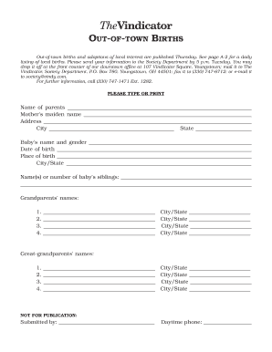 Out-of-town Births Announcement Form
